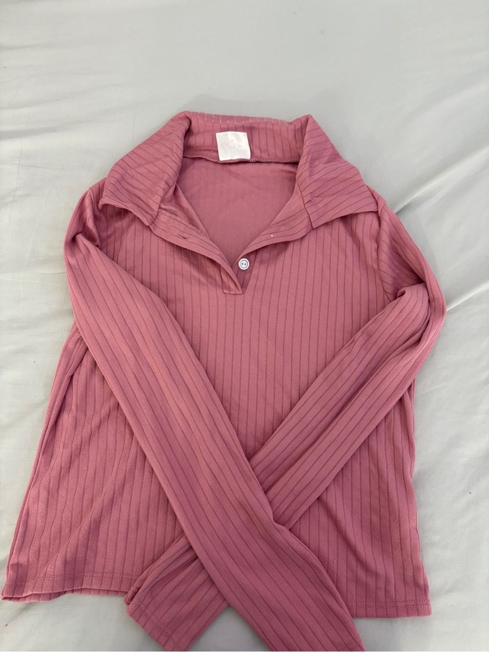 Women's Ribbed Polo Top in Dusty Rose